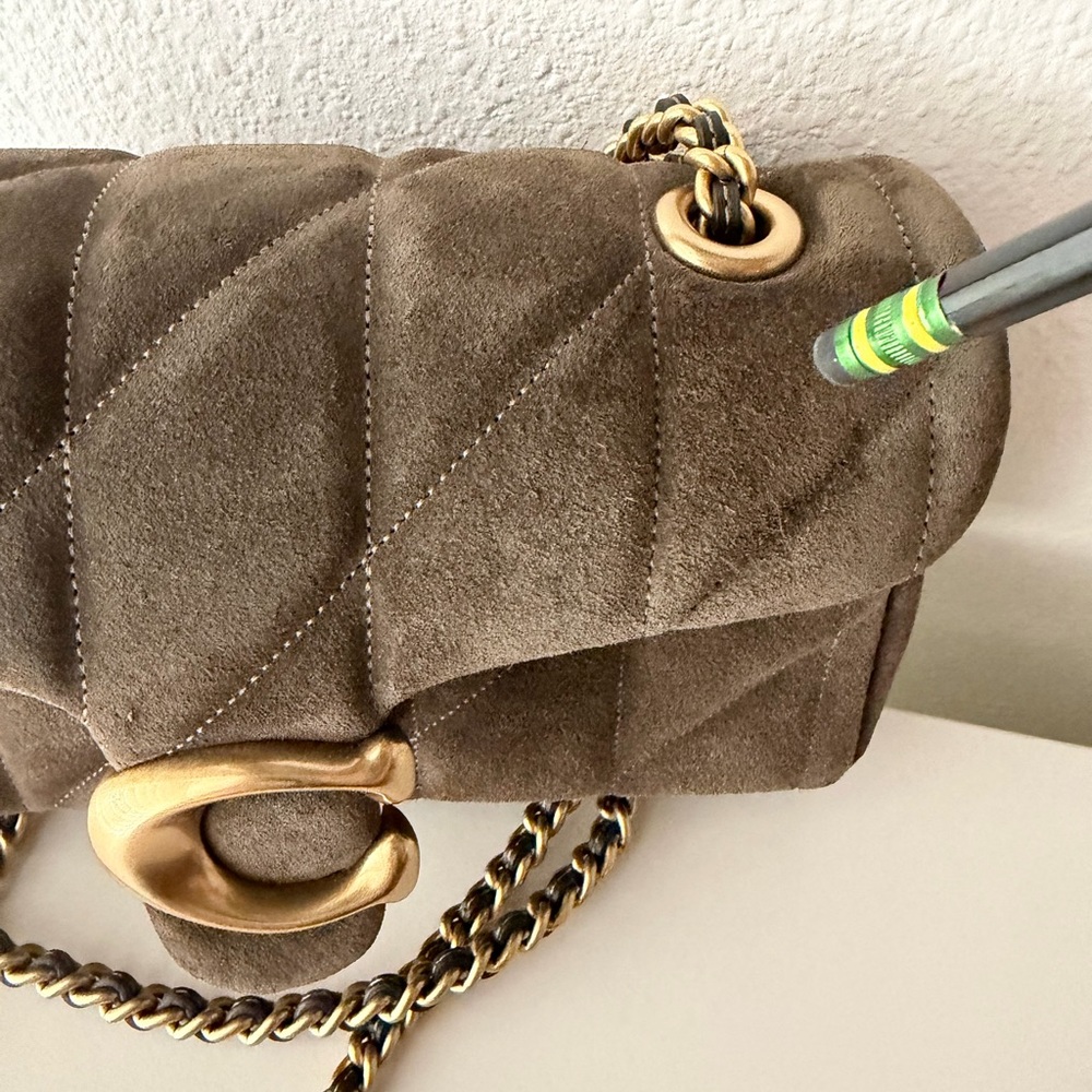 Coach Tabby 20 Quilted Suede Shoulder Bag with Gold Chain. - Picture 7 of 14